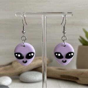 Galactic Alien Dangle - Handmade Earrings - Cosmic Sci-Fi Jewelry - Purple